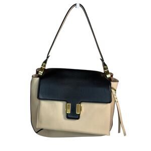 Chloé Multicolor Leather Shoulder Bag in Navy/ Beige/ Red with Gold Hardware